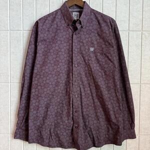 Cinch Geometric Medallion Print Burgundy Cotton Western Button Down Mens Size‎ M